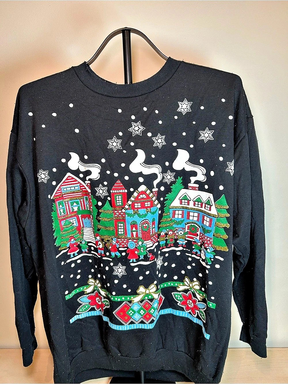 Tee Dee's 1990s Vintage Holiday Christmas Village Graphic Sweatshirt -XL